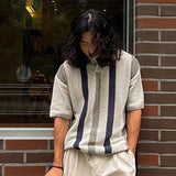 FOESCE New Men's Polo Shirt 2025 Summer Stripes Short Sleeve T-shirts Casual Streetwear Tops Tees Polo Shirts Man Fashion Knit Pullover