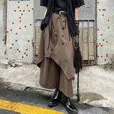 FOESCE Genderless Trendy Skirt Gothic Dark Style Loose Hakama Pants Wide Leg Pants 2025  Large Size Design Samurai Pants Men Clothing