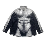 FOESCE Gradient Color Human Body Image Print Patchwork Shirts for Men and Women Streetwear Baggy Camisas Ropa Hombre Y2k Clothing