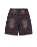 Hip Hop Retro Y2k Black and blue graffiti Jeans Cartoon Graphic Streetwear Denim Shorts Baggy Harajuku Gym Basketball Shorts Men