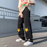 American retro star personality sports pants men and women's new summer fashion brand loose straight leg wide casual long pants
