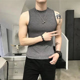 FOESCE Summer Vest Men's Trend Tight Stand Collar Sleeveless Sexy T-shirt Top American Slim Fitness Stretch I-word Vest Bottoming Shirt