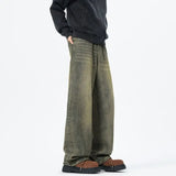 FOESCE Baggy jeans mens 2025 New Korean Men's Casual Long Jeans Classic Man Straight Denim Wide-leg Pants Solid Low-rise jeans