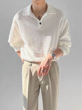 Spring Autumn Men Long Sleeve Polo Neck Loose T-shirt Casual Base Shirt Breathable Other Fiber Mixed Korean Style