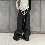 Foesce Style Matte PU Leather Pants for Men High Street Y2k Pantalones Hombre Baggy Overall Wide Leg Drawstring Cargo Pants