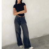 FOESCE 2025 New Retro Y2K Jeans Fashion Women Autumn High Waist Pocket Stacked Wide Leg Pant Casual Baggy Streetwear Commute Denim Pant