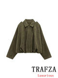 FOESCE TRAFZA Casual Soft Bomber Jackets Women Long Lantern Sleeve Oversized Spring Summer Coats Fashion 2025 Streetwear Zipper Outwear