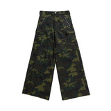 FOESCE Color Match Multi-pockets Camouflage Cargo Pants for Men and Women Streetwear Patchwork Baggy Overalls Wide Leg Loose Trousers