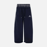 FOESCE American Retro College Style Loose Fit Two-Piece Set with Double Waist Head Fake Bathroom Pants for Sports Leisure 2025 Fashion