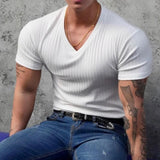 FOESCE Men Casual Fitness Shaping Stretch T-Shirt Genderless 2025 New Sport Breathable Quick-Drying  V-Neck Comfortable Slim Top Unisex