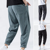 Japanese Loose Men's Cotton Linen Pants Male Summer New Breathable Solid Color Linen Trousers Fitness Streetwear Plus Size M-3XL