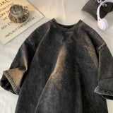 Cotton Retro T-shirt Drop-shoulder Sleeve Men Women Vintage Short-sleeve T Shirts Solid Color Hip Hop Loose Tees