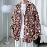 FOESCE zebra striped shirt men's spring autumn new drape personalized loose long sleeve shirt coat camisa hombre