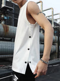 Foesce 2024 New Summer Men Tank Top Korean Fashion Side Button Basketball Sleeveless T-shirt Sportswear Man Solid Cotton Gym Tee Tops