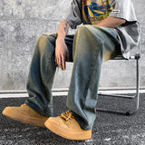 FOESCE 2025 Washed old torn jeans, men's summer American style street ruffians, handsome pants, trendy high street straight pants