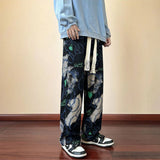 FOESCE American High Street Casual Pants Men's Tie-dye Bear Graffiti Casual Loose Wide-leg Pants Trendy Brand Niche Mopping Trousers
