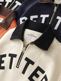FOESCE Autumn American Retro 460G Thick Velvet Letter Printed Knitted Hoodies Men's 100% Cotton Washed Heavyweight Half Zip Sweatshirt