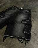 Y2K new trend Harajuku Gothic hip-hop retro burr cross embroidery black baggy high waist denim shorts men's and women's jeans