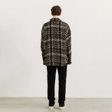 FOESCE Mens Autumn Gold Thread Tweed Braided French Coat Genderless Tassel  Retro Casual Loose Fashion Trend Jacket Unisex