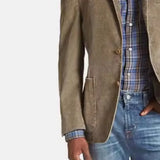 FOESCE Spring and Autumn New Men Retro Solid Color Suit Business Wide Loose Three-breasted Suit Multi-pocket Casual Regular Jacket Coat