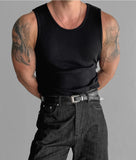 FOESCE Heavyweight Pure Cotton Ribbed Tank Top Muscle Men High Elastici Svel T-irt Bodybuilding Training Sports Tight Clot...