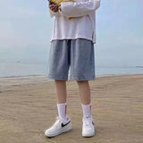 FOESCE Loose Fit Straight Leg Denim Shorts Men's Casual Pure Color Five-Quarter Length Comfortable Versatile Summer Fashion