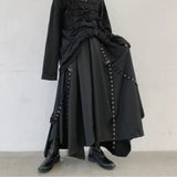 FOESCE Men Ribbon Dark Black Wide Leg Pants Male Women Japan Streetwear Punk Gothic Harem Trousers Kimono Skirt Pants
