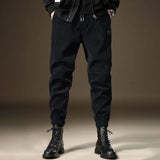 FOESCE Mens Corduroy Plus Velvet Textured Sports Casual Pants Autumn Winter Genderless Trendy Ribbed Cuff Workwear Style Pants Unisex