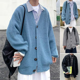 Korean Style Fashion Solid Color Men's Knitted Cardigan Single Breasted High-end Long Sleeve Cardigan Men Sweater Coat