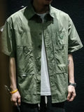 FOESCE 2025 New Men's Hawaiian Casual Cargo Shirt Oversized Short Sleeve Tee Shirts Y2K Streetwear Button Blouses Outdoor Masculino