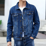 FOESCE Blue Denim Jacket Men's Single-breasted Lapel Denim Jackets Black Gray Fashion Casual Coat Spring and Autumn Male Cotton Overcoa
