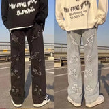 Trendy Straight-leg Denim Jeans For Men Casual Loose Fit Wide Leg Hip Hop Streetwear American Style