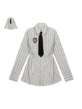 FOESCE Autumn Women Japanese Fashion Preppy Style Frocks Mini Tunic Long Sleeve Shirt Dress With Tie 2000s Aesthetic One-Piece Y2k New