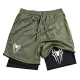 FOESCE Y2K Performance Shorts Men Spider Printed GYM Casual Sports Compression Shorts Workout Running Mesh 2 In 1 Sport Short Pants