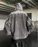 Gothic Zip Up Hoodie Washed Distressed Retro Black Y2k Hoodies men Sweatshirt Hoodie Streetwear Hip Hop Retro zip hoodies
