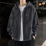 Male Clothes Black Solid Sweatshirt for Men Full Zip Up Hooded Hoodies Winter Offers High Quality Korean Style