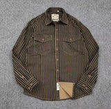 FOESCE Retro Waed Distred Blue Vertical Stripes Trendy Men's Long Sve Denim irt Loose American Sle Workwear Jaet