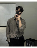 FOESCE New Korean Business Men Shirts Light Luxury Slim-fit Solid Color Long Sleeve Cardigans Leisure Breathable Solid Color Basic Tops