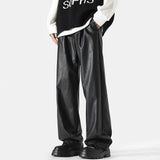 FOESCE Mens Pu Leather Pants Classic Grunge Motorcycle Pu Casual Pants Spring Streetwear Fashion Straight Pants Men'S Clothing 2025 New