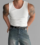 FOESCE Heavyweight Pure Cotton Ribbed Tank Top Muscle Men High Elastici Svel T-irt Bodybuilding Training Sports Tight Clot...