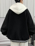 Spring Autumn Hooded Men's Jacket Korean Fashion Fake 2 In 1 Single Breasted Zip-Up Casual Letter Baseball Varsity Coat