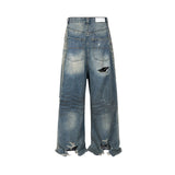 Frayed Damaged Hole Baggy Wide Leg Jeans for Men and Women Streetwear Casual  Denim Trousers Oversized Cargo Pants