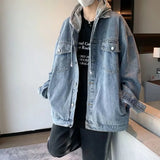 Trendy Hooded Denim Jacket For Men Loose Fit Casual Clothing Spring Autumn Season National Style Bf Wind Breakfast Jacket