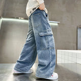 FOESCE New Boys' loose Jeans, Mid Size Boys' Spring and Autumn Workwear, Wide leg Pants, Boys' Spring and Autumn Clothing