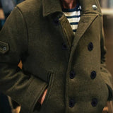 Autumn Winter Woolen Coat Men Solid Straight Pocket Double Breasted Jacket Men Vintage Long Sleeve Turn-down Collar Woolen Coat