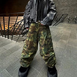 FOESCE Color Match Multi-pockets Camouflage Cargo Pants for Men and Women Streetwear Patchwork Baggy Overalls Wide Leg Loose Trousers