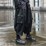 FOESCE Y2k Tide Niche Dark Black Cropped Pants Men's Wear Dark Style Overalls Trousers Casual Ankle-length Loose Samurai Pants