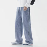 FOESCE 2025New Streetwear Loose Jeans Men Korean Style Fashion Loose Straight Wide Leg Pants Men's Brand Clothing Black Light Blue