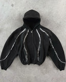 American Vintage Zip Hoodie Y2K New Hip Hop Harajuku Stripe Embroidered Oversized Hoodie Sweatshirt Mens Womens Punk Rock Jacket
