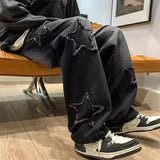 FOESCE Stars Patchwork Men Jeans New Fashion Y2K Tassel Pants Korea Clothes Straight Hip Hop Splicing Trousers Male Streetwear